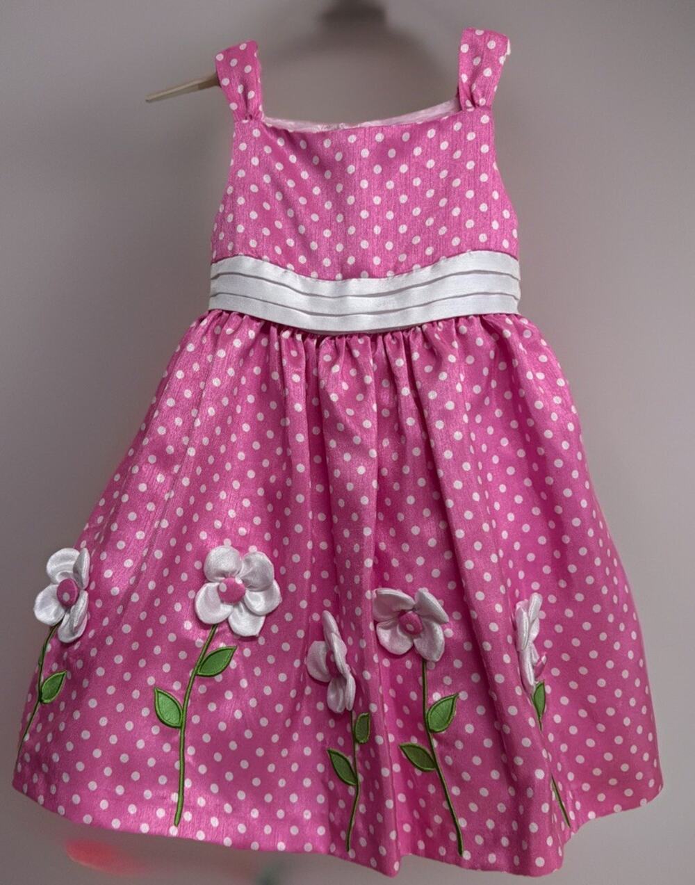 American Princess Pink & White Polka Dog W/ Flowers Dress (4T)